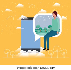 smartphone with boy seated in speech bubble