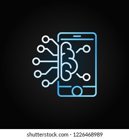 Smartphone with brain vector colored outline icon or design element on dark background