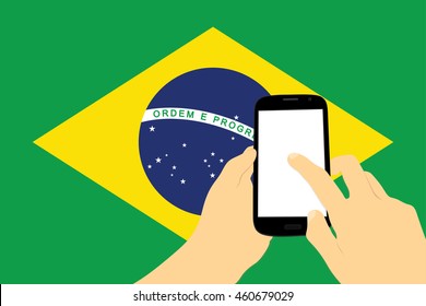 smartphone with brazil flag over green background vector illustration.