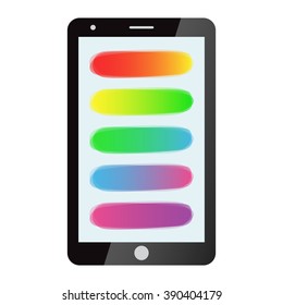 Smartphone with a bright clouds on the screen. Tablet on a white background. Gatget with camera and button. Vector icon.