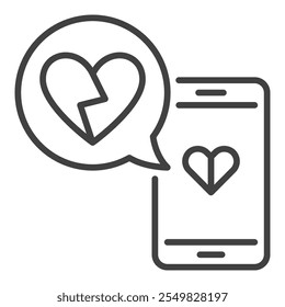 Smartphone with Broken Heart in Speech Bubble vector concept outline icon or symbol