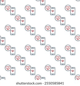 Smartphone with Broken Heart in Speech Bubble vector concept outline seamless pattern