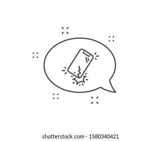 Smartphone broken line icon. Chat bubble design. Phone crack sign. Mobile device crash symbol. Outline concept. Thin line smartphone broken icon. Vector
