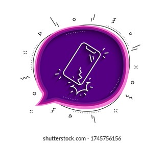 Smartphone broken line icon. Chat bubble with shadow. Phone crack sign. Mobile device crash symbol. Thin line smartphone broken icon. Vector