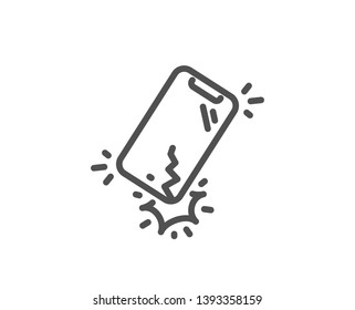 Smartphone broken line icon. Phone crack sign. Mobile device crash symbol. Quality design element. Linear style smartphone broken icon. Editable stroke. Vector