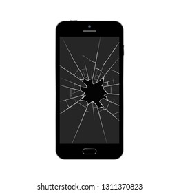 Smartphone with broken screen. Broken mobile phone.