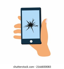Smartphone with broken screen in your hand. Electronics repair.