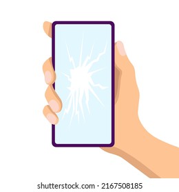 Smartphone mit defektem Bildschirm in der Hand. Elektronikreparatur