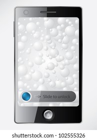 Smartphone with bubble background locked screen