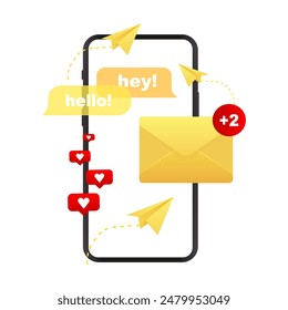 smartphone with bubble text vector template. Incoming, open messages. Vector illustration