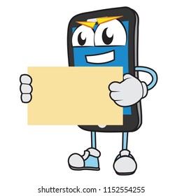 smartphone buddy showing presenting blank business card template write your company name show logo or any message