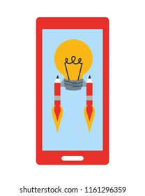 smartphone with bulb start up icon