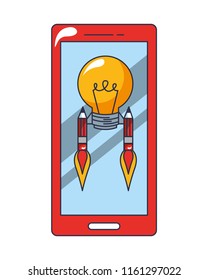 smartphone with bulb start up icon