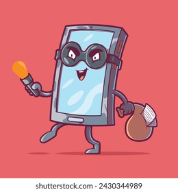 Smartphone burglar stealing documents vector illustration. Tech, privacy design concept.
