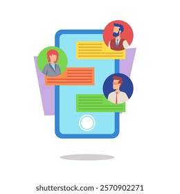 Smartphone with business chart vector illustration. Managers or colleagues chatting and discussing project with team. Business, message, teamwork, modern technology concept