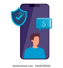 smartphone with businessman and icons vector illustration design