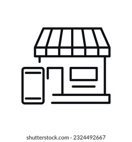 Smartphone by Store Isolated Line Icon 