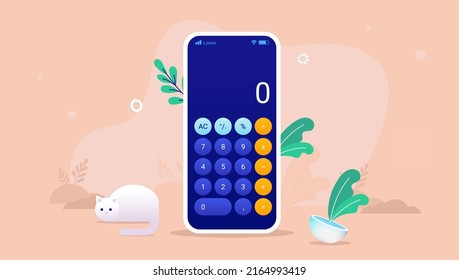 Smartphone calculator app vector illustration. Phone with application for 
mathematics in flat design