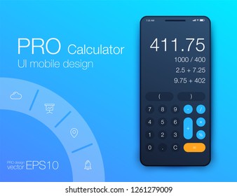 Smartphone With Calculator App, Vector realistic modern illustration.
