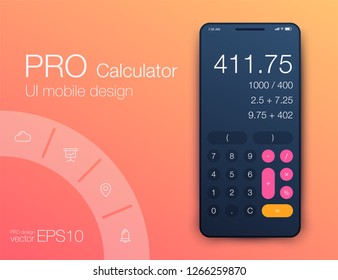 Smartphone With Calculator App, Vector realistic modern illustration.