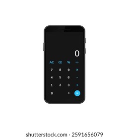 Smartphone with a calculator application open, showing numbers, operations, and digital screen.