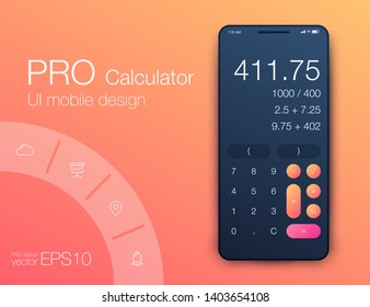 Smartphone with calculator. Ui design with colorfull graphics. Stock vector