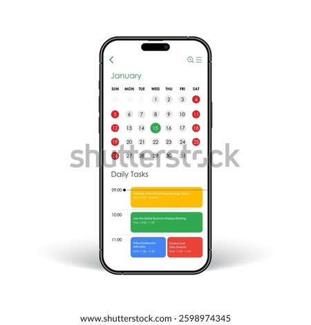 Smartphone Calendar App Concept: UI and UX Design Mockup for To-Do Lists and Appointments