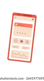 Smartphone with a calendar app on the screen. The digital device displays a user application for managing schedules. This flat design showcases an engaging interface with buttons and icons. Ideal for