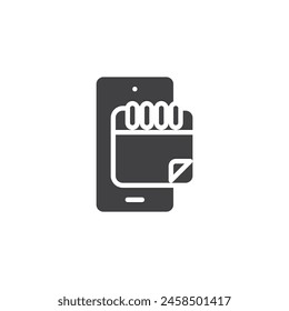 Icono de Vector de smartphone y calendario. signo plano relleno para concepto móvil y Diseño web. Icono de glifo de Calendario móvil. Símbolo, ilustración del logotipo. Vector gráfico