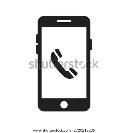 Smartphone call application icon symbol solid glyph vector for mobile dialer interface and phone receiver screen button contact menu