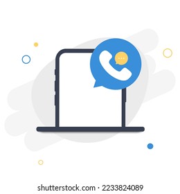 Smartphone with call center icon and bubble talk on white background. Talking with service call support hotline and call center icon. Vector flat illustration