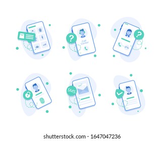 icône de centre d'appel de smartphone,Icônes d'opérateur du centre d'appel,Conception à plat du smartphone avec appel entrant à l'écran
