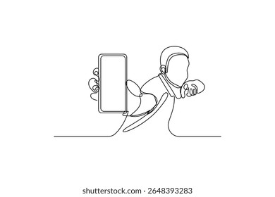 Llamada de teléfono inteligente Arte continuo de una línea Contáctenos Icono de Vector de contorno de diseño
