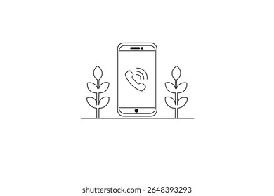 Smartphone call Continuous one line art contact us design outline vector icon
