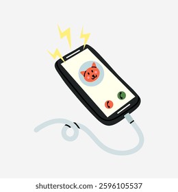 Smartphone call. Device screen top view. Mobile phone video message. Communication application. Interface with buttons. Vector cartoon flat style isolated illustration
