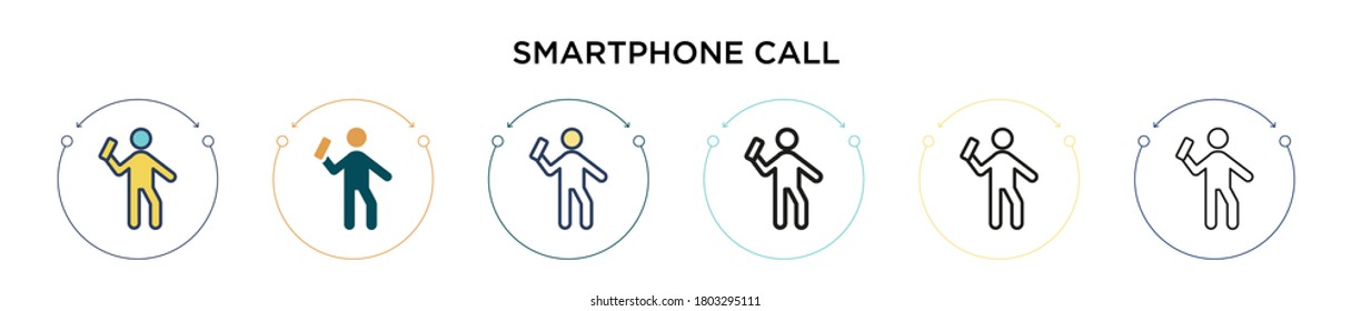 Smartphone call icon in filled, thin line, outline and stroke style. Vector illustration of two colored and black smartphone call vector icons designs can be used for mobile, ui, web