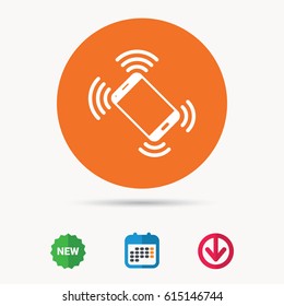 Smartphone call icon. Mobile phone communication symbol. Calendar, download arrow and new tag signs. Colored flat web icons. Vector