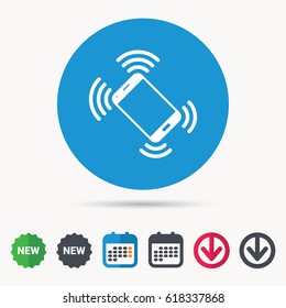 Smartphone call icon. Mobile phone communication symbol. Calendar, download arrow and new tag signs. Colored flat web icons. Vector