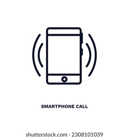 icono de llamada de smartphone. Icono de llamadas de smartphone de línea delgada de los humanos y colección de comportamiento. Vector de contorno aislado en fondo blanco. El símbolo de llamada de smartphone modificable se puede usar en la web y en el móvil