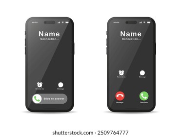 Modell für Smartphone-Anrufe. Anruf annehmen und ablehnen. Telefonanruf. Aufbau des Anrufbildschirms. UI UX Eingehender Callscreen