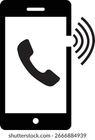Smartphone con icono de receptor de llamadas y líneas de señal inalámbrica que indican la llamada entrante