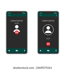 Smartphone call screen interface on white background 