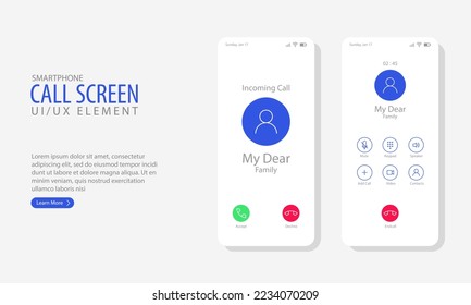 Smartphone call screen vector illustration. Suitable for design element of UI UX, phone call user interface, and call screen menu mock up. 