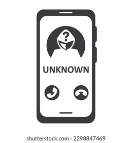 Smartphone call from unknown or stranger number. Scam, Prank, Fraud, and phishing on a mobile phone. Vector illustration flat logo and icon design isolated on white background.