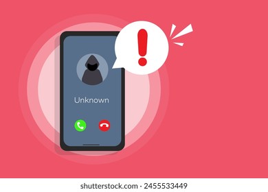 Smartphone call from unknown or stranger number. Scam, Fraud, and phishing on a mobile phone. Beware of the criminal. 