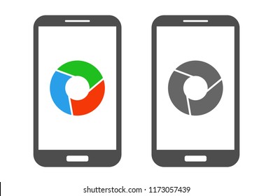 Smartphone with camera aperture symbol on screen. Mobile photo concept. Vector.