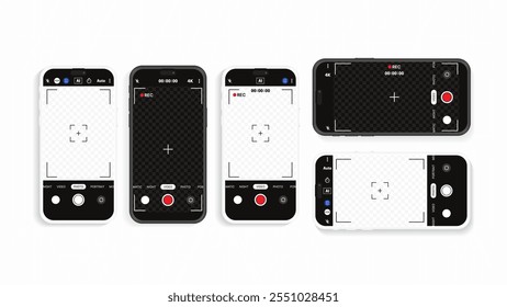 Smartphone Camera Capture and Video Recording Interface: Mobile App UI for Photography and Selfies - Vector Mockup.