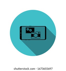 Smartphone, camera, gallery long shadow icon. Simple glyph, flat vector of mobile concept icons for ui and ux, website or mobile application