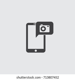 Smartphone with camera icon in a flat design in black color. Vector illustration eps10