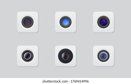 Smartphone camera icon set. Flat icon design for mobile device or mobile app. Vector illustration.
